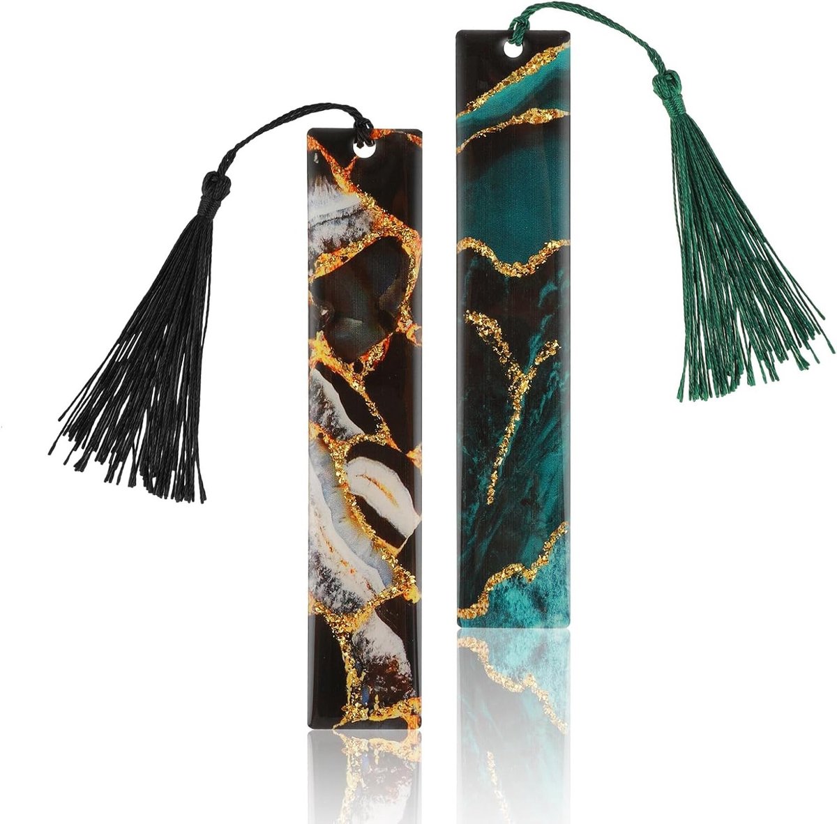 Epoxy Gouden Folie Boekenlegger Set van 2 met Marmertextuur, Persoonlijke Cadeaus voor Studenten en Boekenliefhebbers, Creatieve Accessoires voor Lezers