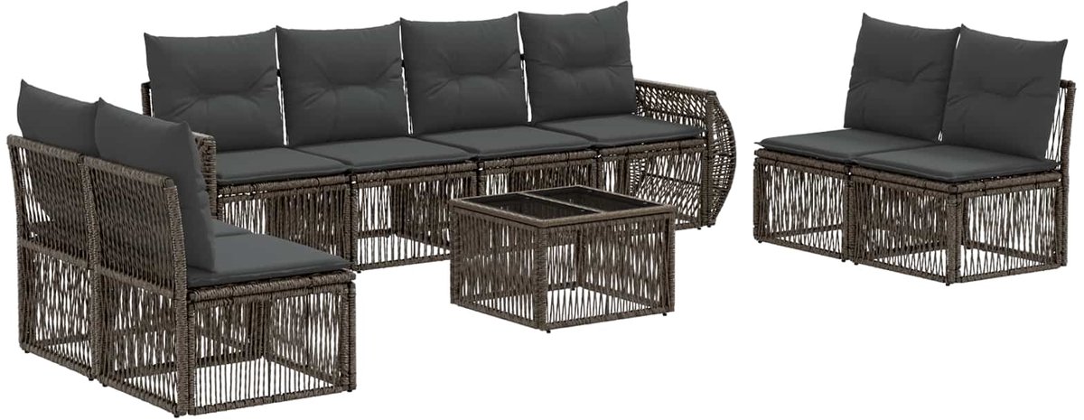 vidaXL - Tuinbank - Set - 9 - pcs - Grijs - en - Donkergrijs - poly - rattan