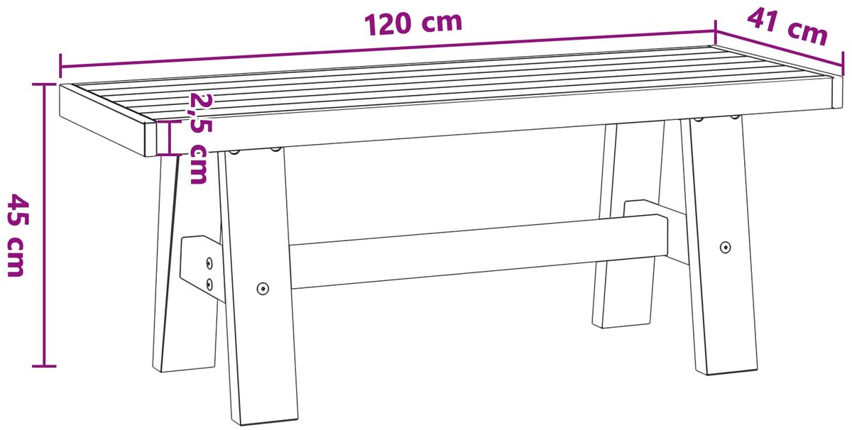 vidaXL Eetbank - NOAIN - 120 - x - 41 - x - 45 - cm - Massief - grenenhout - Zwart