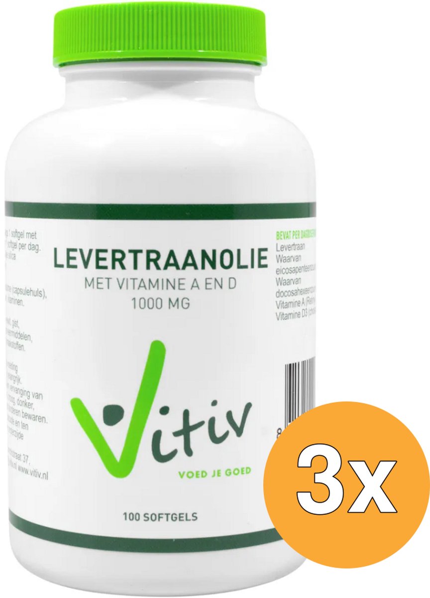 3x Vitiv Levertraanolie 100Mg Vitamine A D (100 capsules)