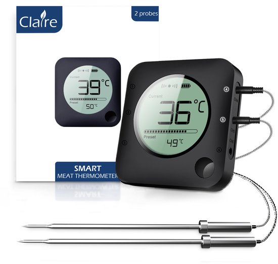 Claire Vleesthermometer - Oventhermometer - BBQ Thermometer - Draadloos met app - Incl. Batterijen en 2 meetsondes