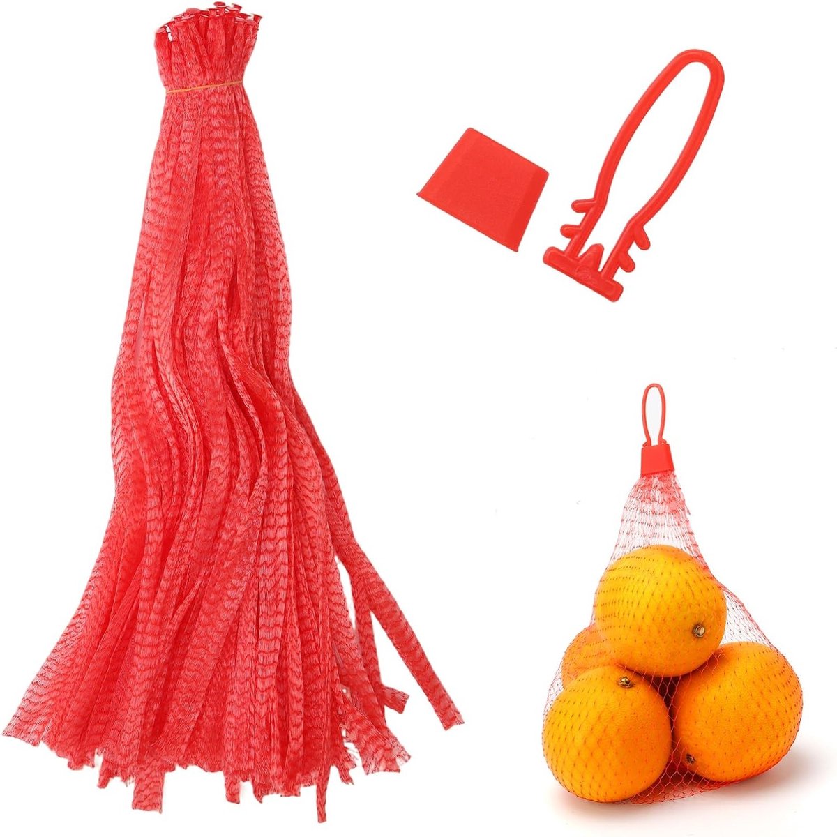 100 Stuks Herbruikbare Mesh Tassen met Gesp, 45 cm, Ideaal voor Fruit, Groenten en Noten, Stevig en Scheurvast