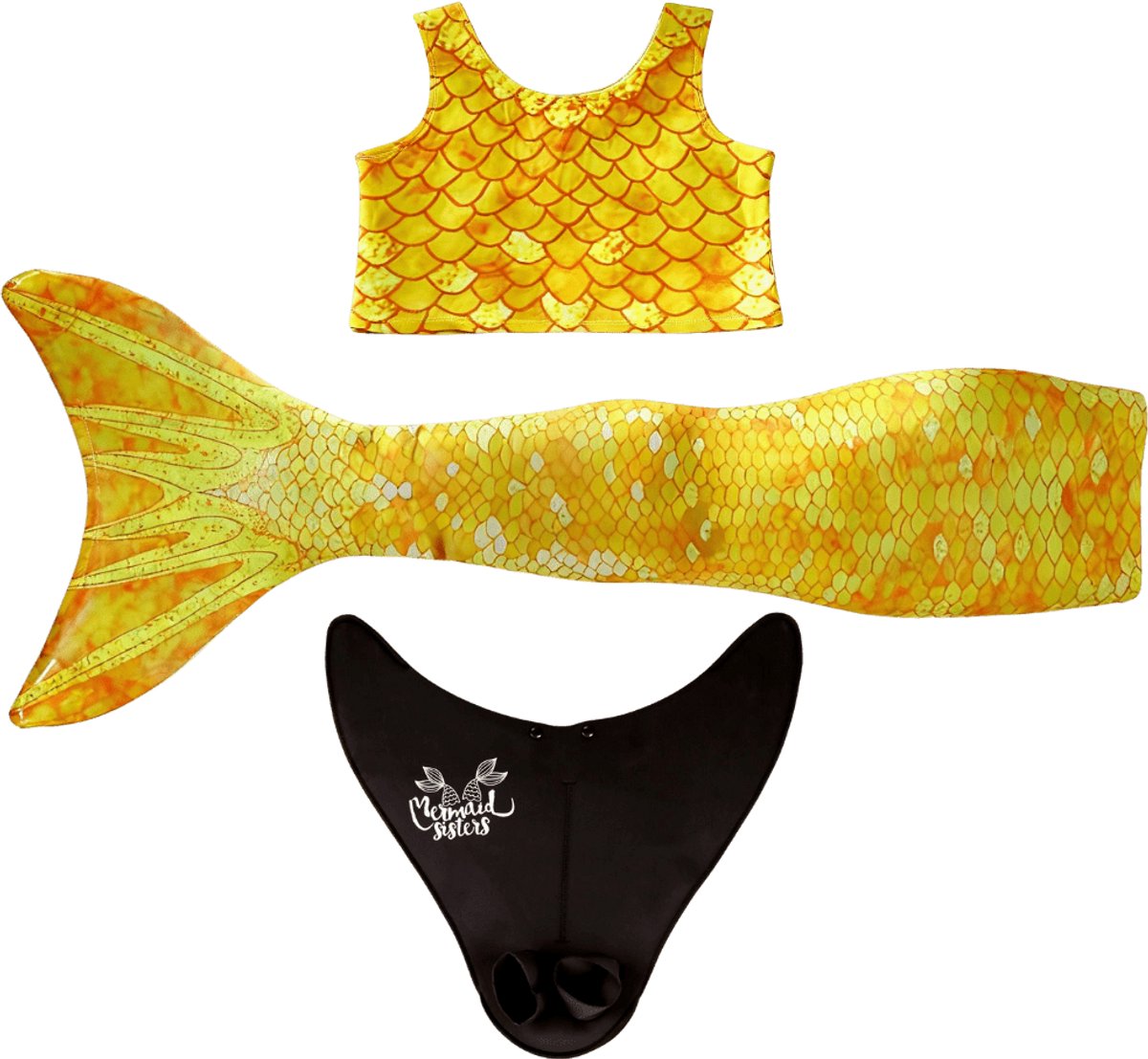 Mermaid Sisters Zeemeermin Staart Set voor Meisjes - Geel - Maat 104-122 - Monovin & Bikini Zeemeermin Zwemkleding