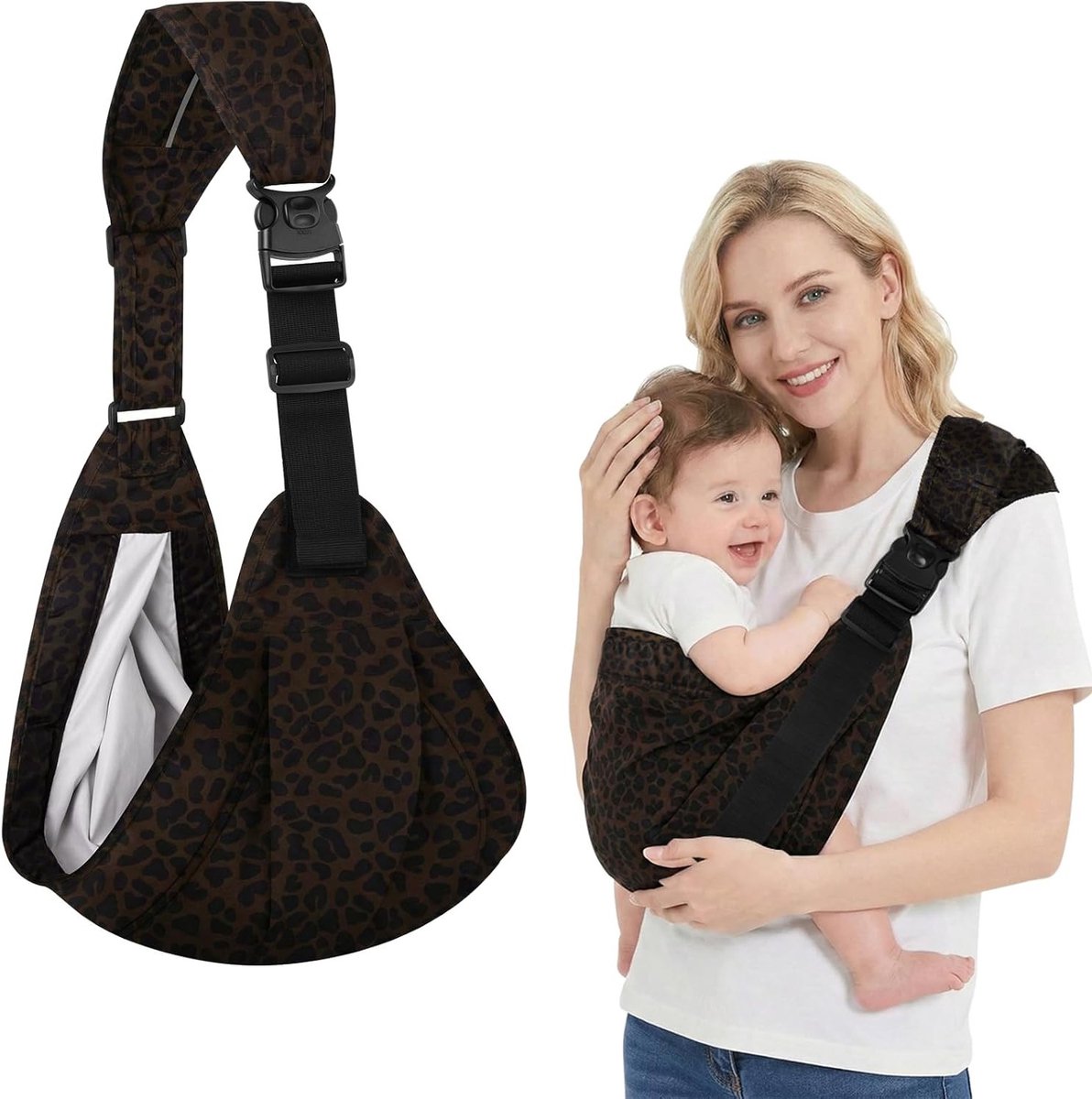 Ergonomische draagzak voor baby's, comfortabele en lichte draagoplossing, geschikt voor pasgeborenen tot 20 kg, met trendy luipaardprint