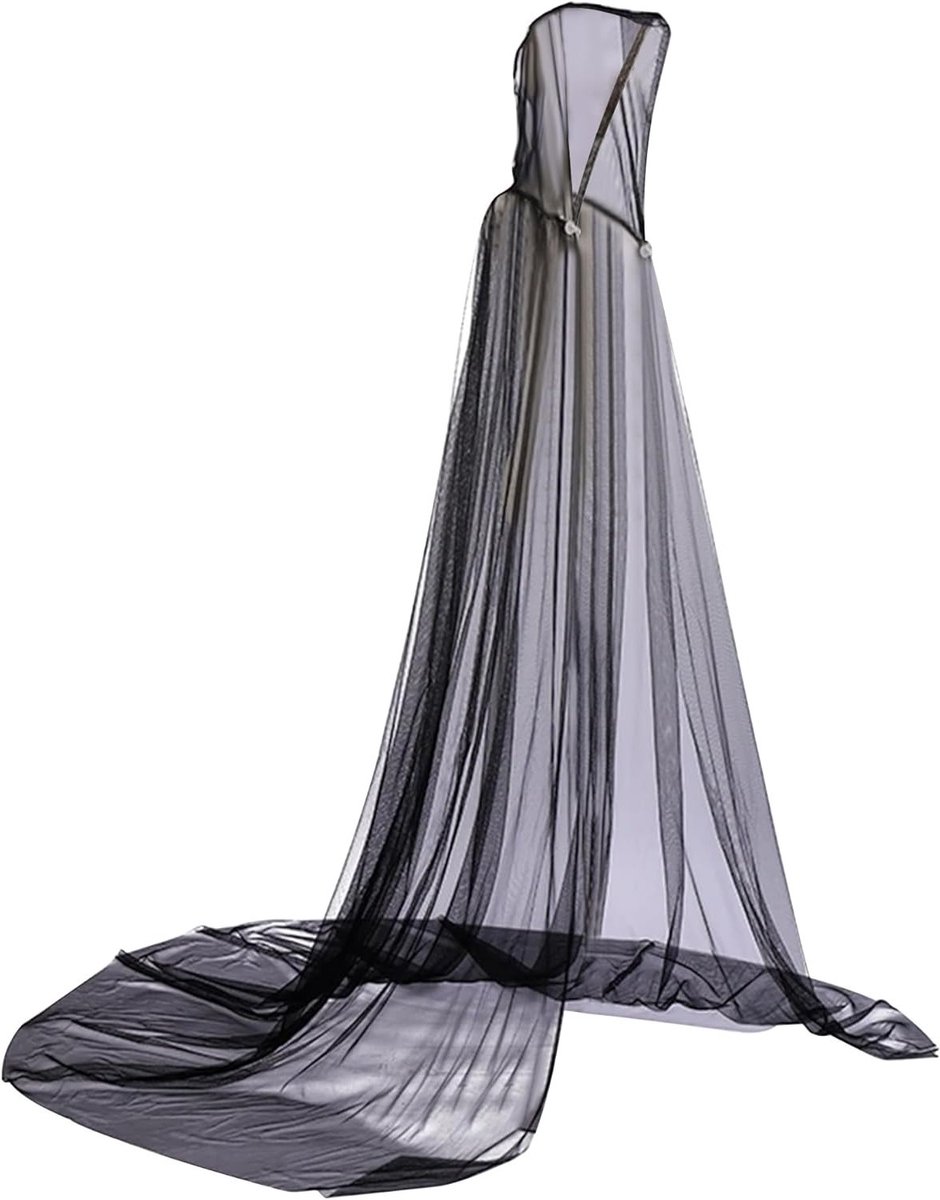 Dames Tulle Cape met Kap, Lange Mesh Cape voor Halloween, Bruiloften en Cosplay, Middeleeuwse Stijl
