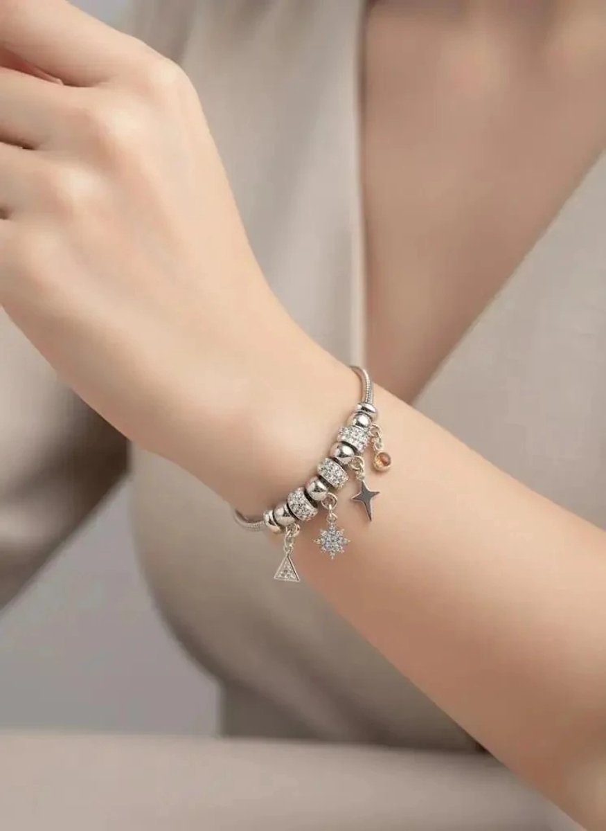 Dorvina 316L Roestvrij Staal Verstelbaar Zirkonia Zilverkleurig Ster met Bedel Armband