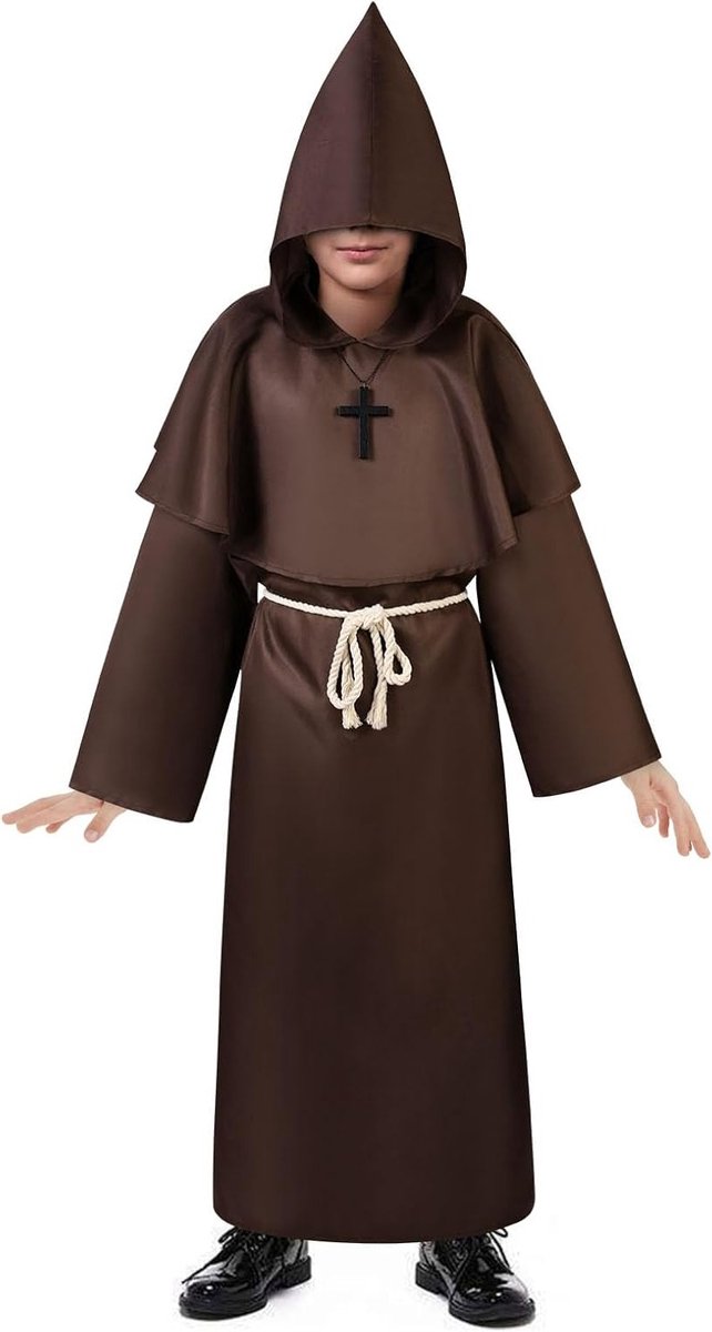 Kinderen monnik kostuum, jongens en meisjes cape, middeleeuwse gewaad voor cosplay en verkleedfeest, hooded robe voor prinsen en ridders