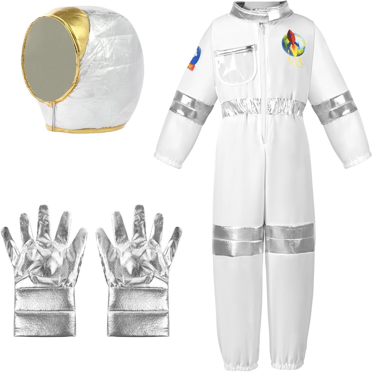 Unisex Astronaut Kostuum voor Kinderen - Ruimte Avontuur Outfit met Helm, Tas en Handschoenen voor Cosplay en Verkleedfeest