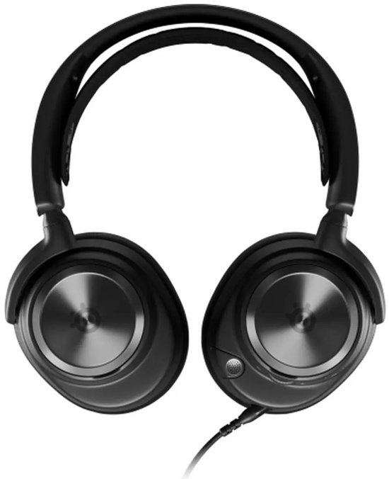 Zwarte SteelSeries Arctis Nova Pro gaming headset, van voren gezien.