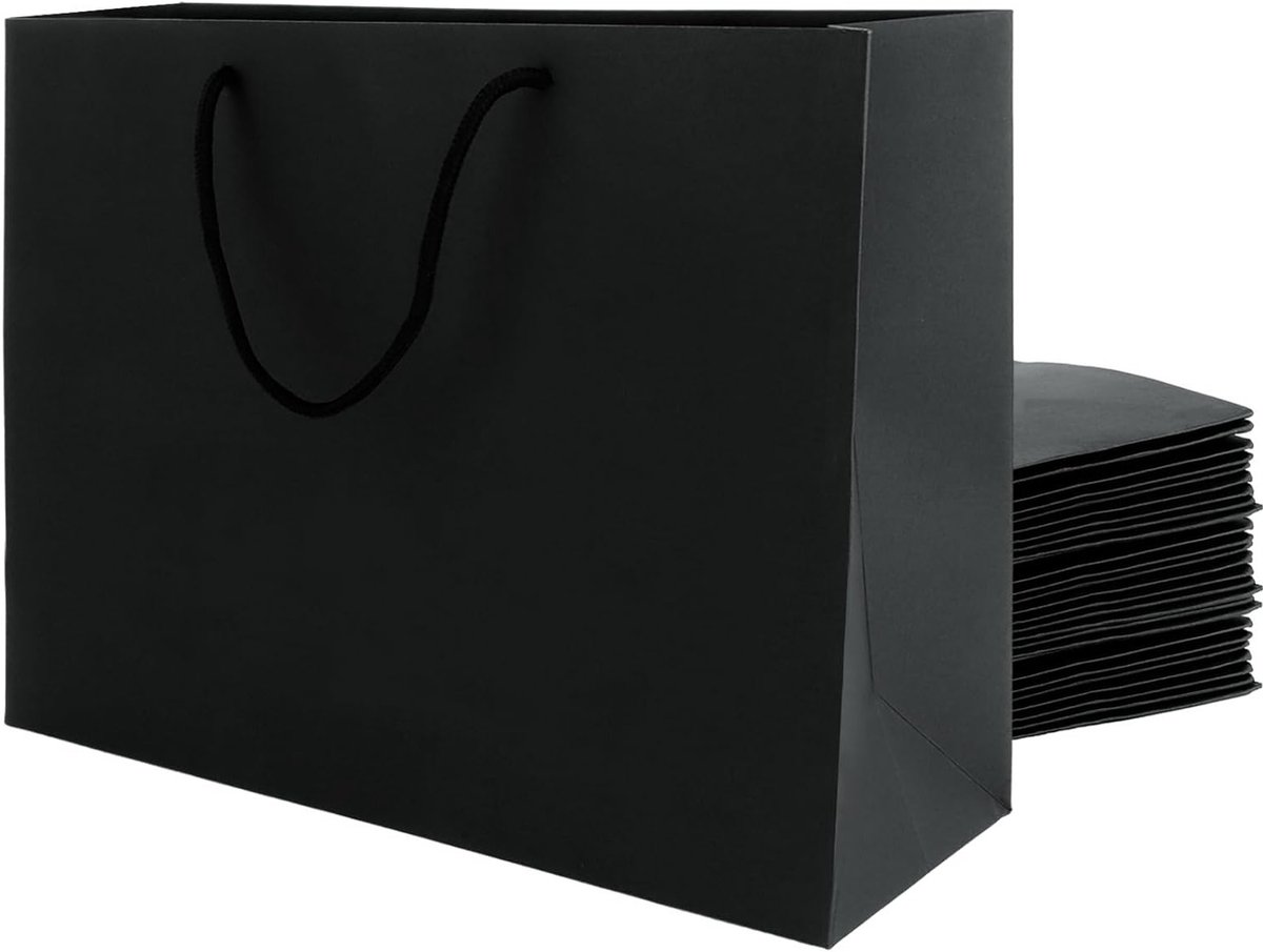 Papieren Zakken - Cadeauzakjes Handvat - Feestelijke Presentatie - Stevig Karton - 32 x 25 cm - Zwart
