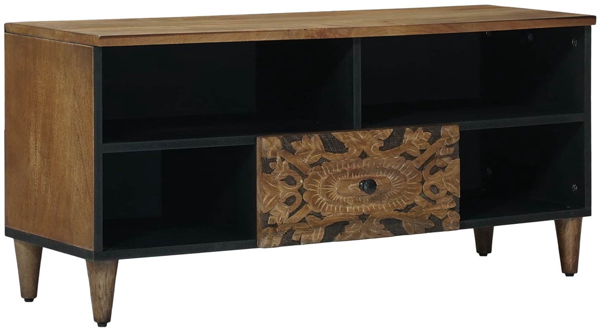 vidaXL - TV - Kast - met - lade - Bruin - 100 - x - 33,5 - x - 46 - cm - Massief - Mango - Hout