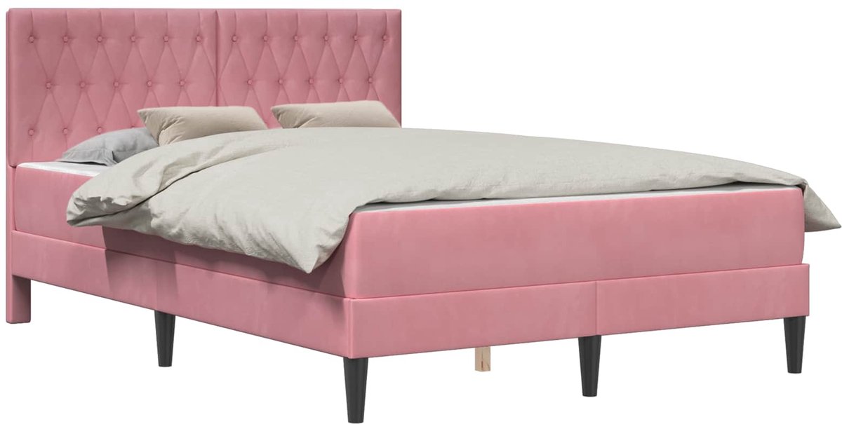 vidaXL Bedframe - met - matras - Roze - 140 - x - 200 - cm - fluweel