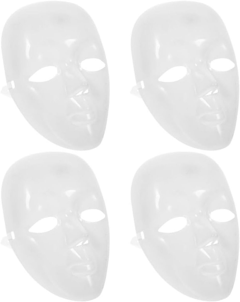 4 Stuks Lege Handgetekende Halloween Maskers voor Versiering en Cosplay - Wit Plastic voor Vrouwen en Fietsers