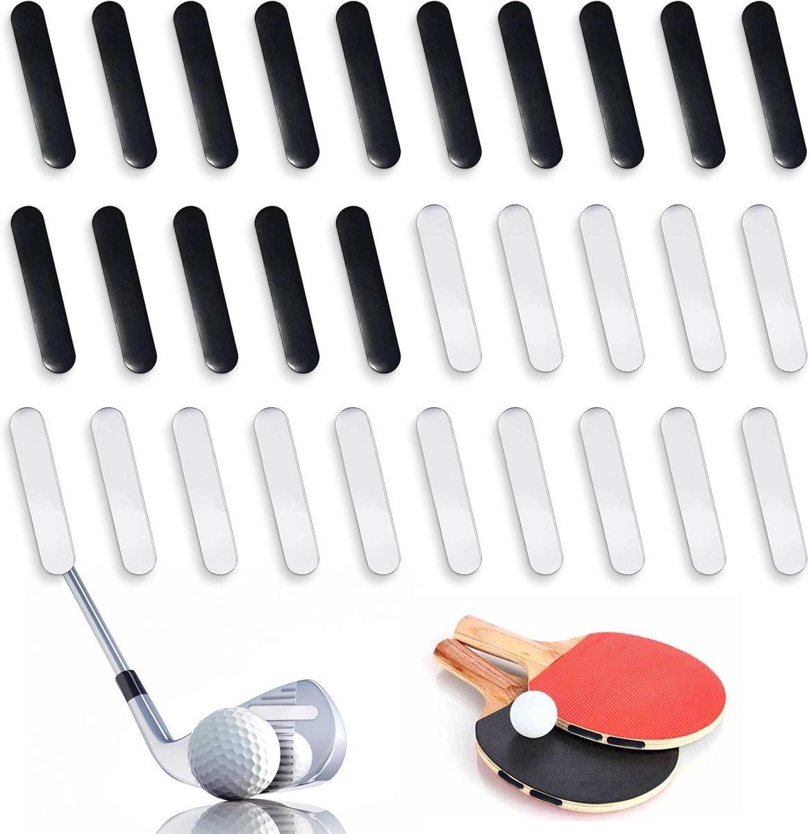 30 Stuks Zelfklevende Lood Tape voor Golfclubs, Tennisrackets en Pickleball Peddels - Zwart/Wit 3g Lood Tape voor Verbeterde Balans en Controle