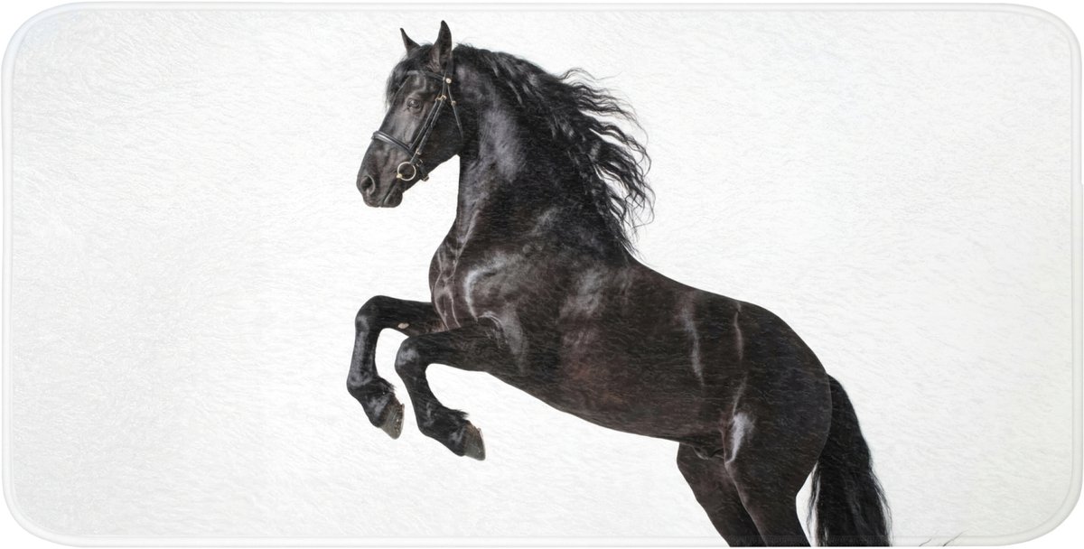 Badmat 120x60 cm - Antislip - Zwart - Paard - Portret - Badmatten voor badkamer - Badkamermat - Douchemat - Badkamer mat