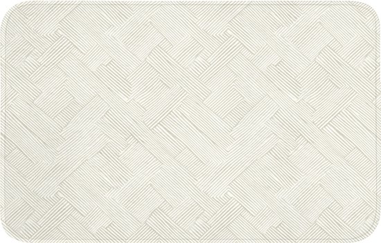 Tapis de bain beige avec un motif abstrait de lignes qui se chevauchent.