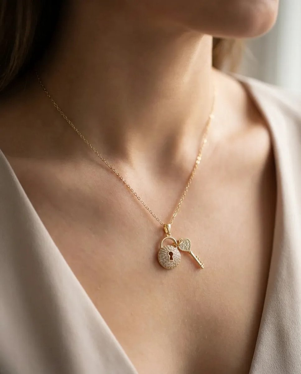 Dorvina 316L Staal Ketting Goudkleurig Kilit Anahtar Model Zirkonia Dames Ketting Verkleurt Niet | Stijlvol en Duurzaam Sieraad
