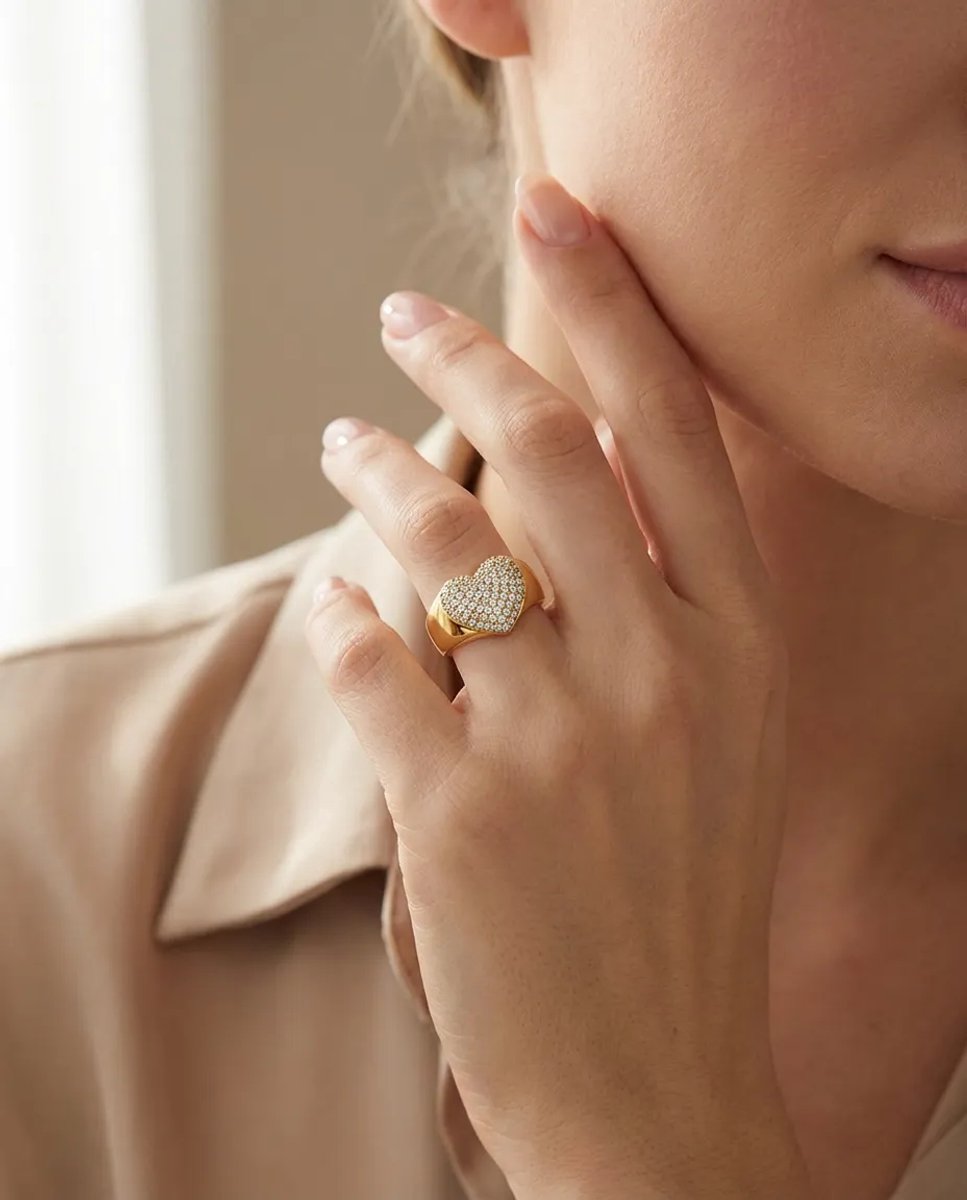 Dorvina 316L Staal Verkleurt Niet Sieraad Goudkleurig Zirkonia Kalpli Sevgiler Gunu Dames Ring