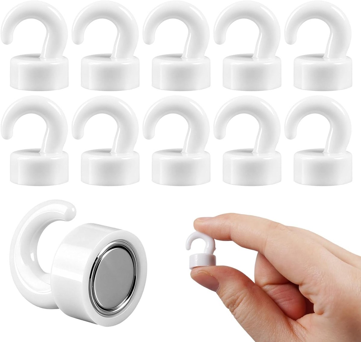 Set van 10 Kleine Witte Sterke Magnetische Haakjes 12 x 18 mm ABS Kunststof voor Thuis, School en Kantoor Gebruik