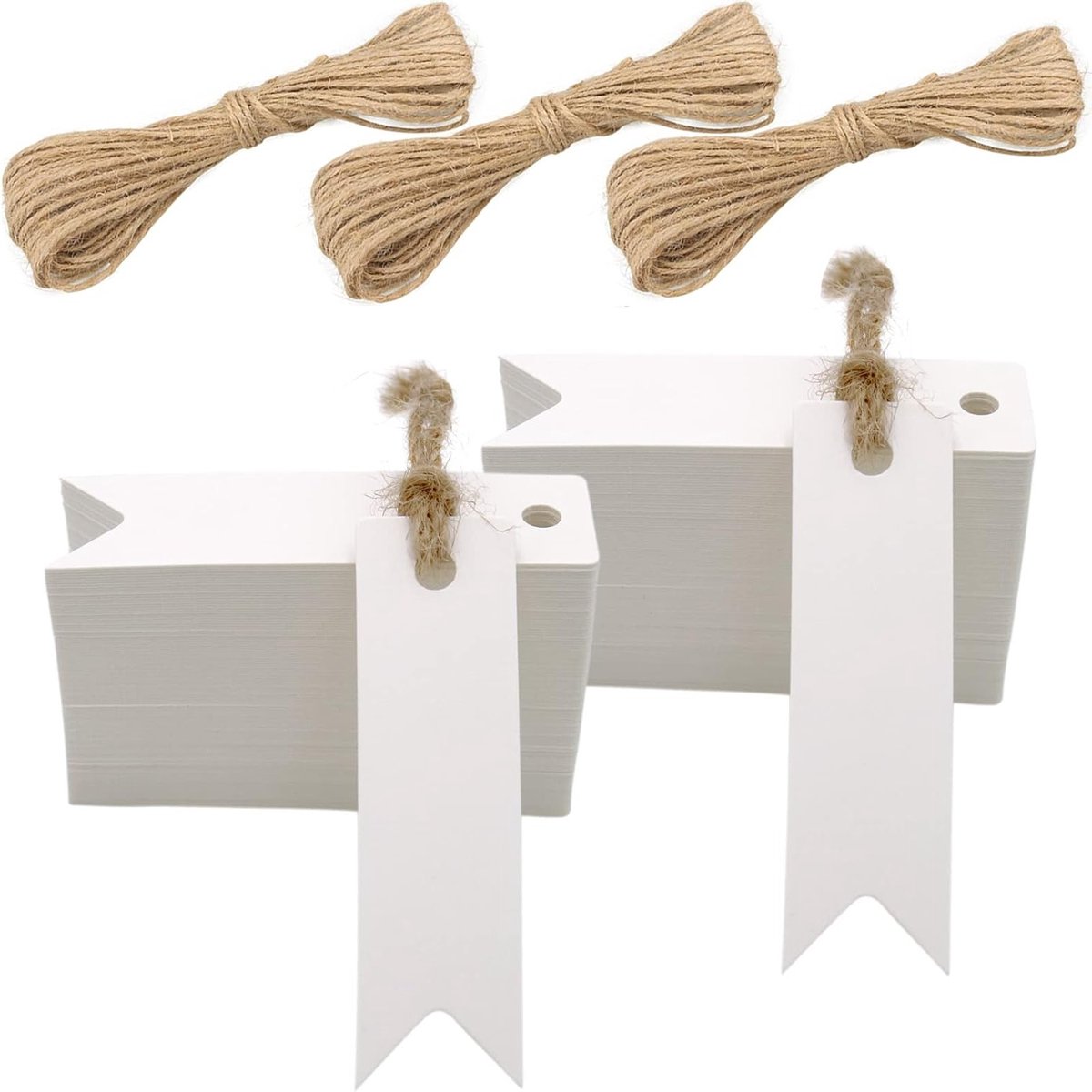 200 Stuks Kraft Papieren Labels 7x2 cm Cadeau Hanger Labels met Jute Koord voor Creatieve Projecten