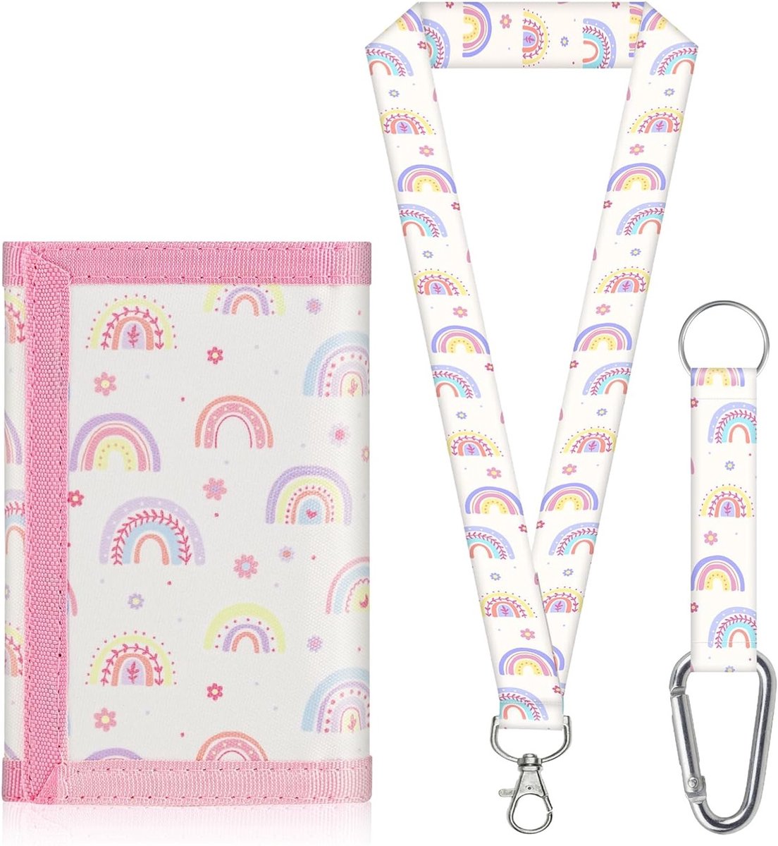 Kinderen Portemonnee met 2 Lanyards in Regenboogprint - Ideaal voor School en Uitstapjes