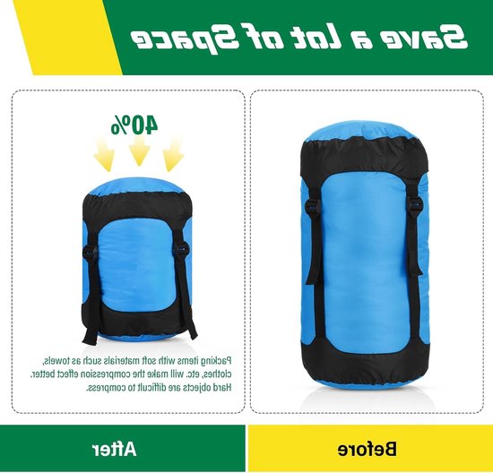 Set van 5 Compressiezakken voor Slaapzakken - Lichtgewicht en Waterdicht voor Backpacken, Kamperen en Hiken - Capaciteiten van 5, 10, 15, 20 en 35 Liter — afbeelding 2