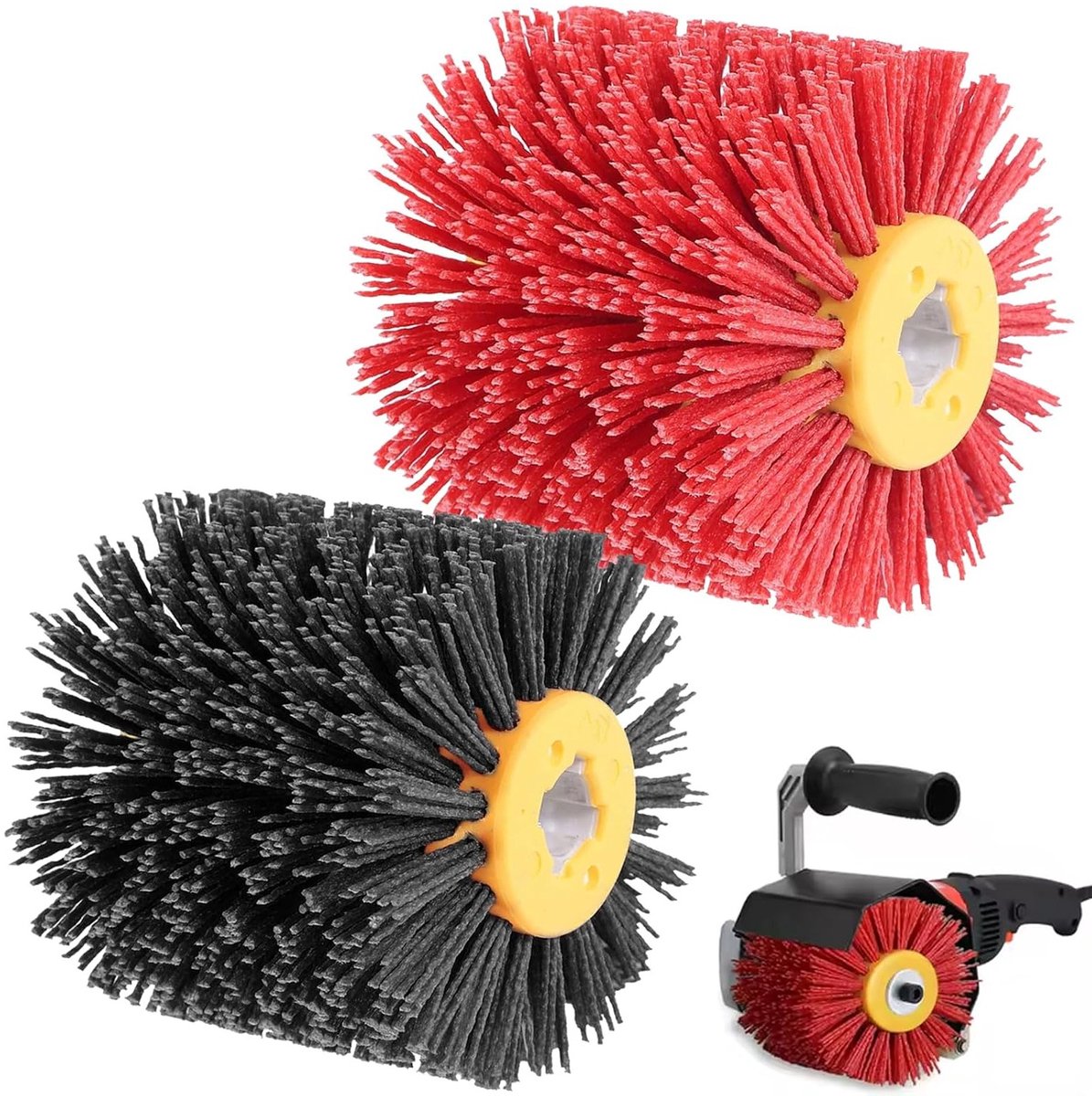 2 pieces sanding brushes: 80 grit, 100 mm wide - 120 mm Ø - suitable for sanding roller, nylon brush for satin - ShopVlot