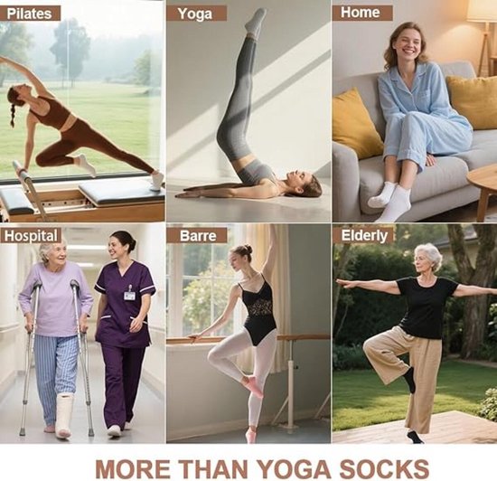 5 Paar - Dames Antislip Yoga Pilates Sokken - Yoga Sokken - Antislip sokken - Ademend Katoenen Enkelsokken met Grip - Roze, zwart, grijs, wit, paars - Voor Ballet, Dans, Fitness & Dagelijkse Workouts van Merkloos — afbeelding 4