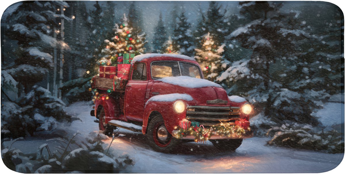 Badmat 120x60 cm - Antislip - Kersttruck - Sneeuwbos - Rood - Badmatten voor badkamer - Badkamermat - Douchemat - Badkamer mat