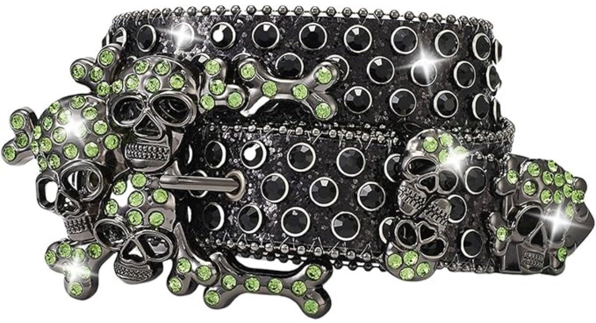 longziming -Stretch Taillengürtel - Elastische Heupriem - Mode Accessoire - Flammenartig Design - Skelett Flor Met Strass - Legering En Stretchmateriaal - Punk Western Stijl - Comfortabele Pasvorm Voor Elke Outfit - 1 Stuk