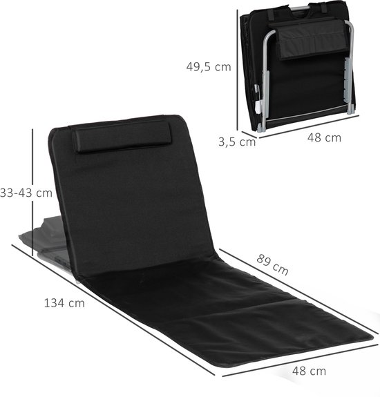 Strandstoel Inklapbaar - 134x48cm Ligstoel - Met Verstelbare Rugleuning En Tas - Voor Camping En Strand - Zwart — afbeelding 4