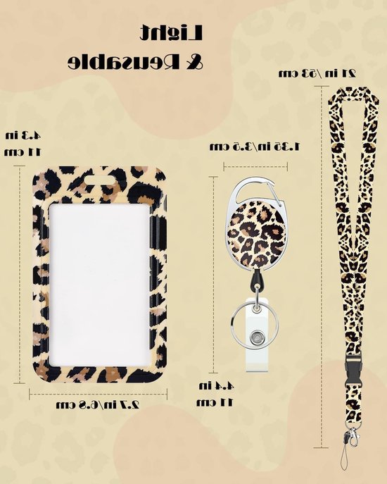 Fashionable ID Badge Houder met Luipaardprint, Retractable Badge Reel en Afneembare Lanyard voor Kantoor en Onderwijs van Merkloos — afbeelding 5