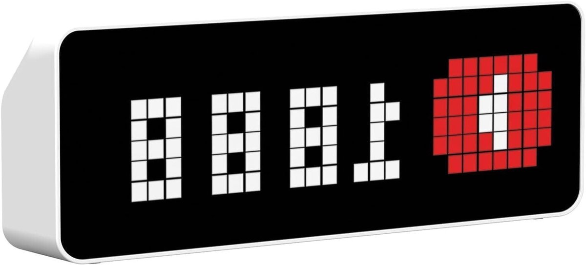 Slimme Pixel Klok met Social Media Tellen, Digitale Alarmfunctie en Weersvoorspelling - Retro Pixel Art Scorebord voor Gaming en Kantoor Decoratie