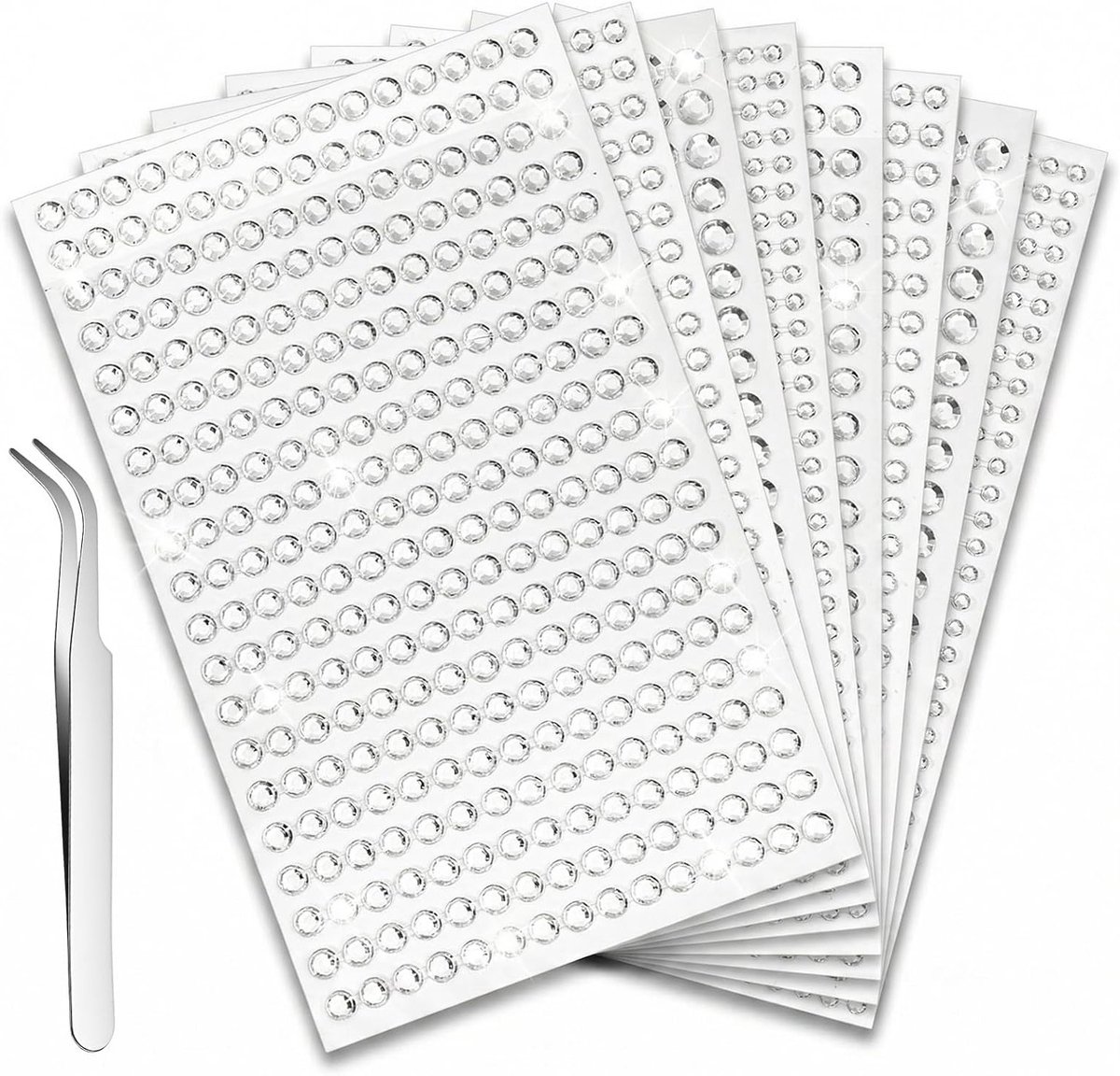 Sierstenen voor het gezicht, 8 vellen zelfklevende bling-edelsteenstickers met pincet, 3/4/5/6 mm, perfect voor knutselen, haar, nagels en make-up