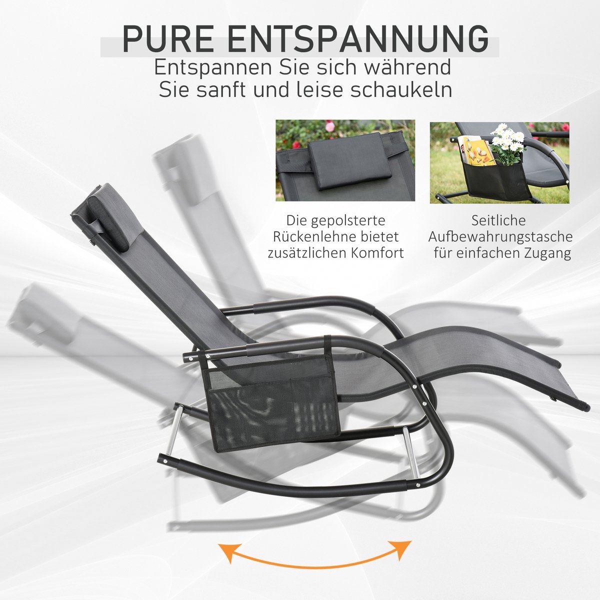 Outsunny Schommelstoel swingstoel tuinstoel schommelende ligstoel metaal mesh lichtgrijs 84A-160 thumbnail 6