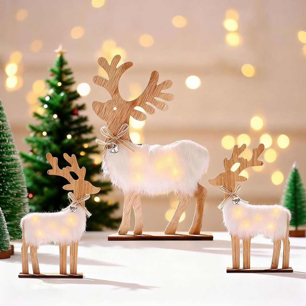 Kerstdierdecoratie set van 3, sfeervolle kerstversiering voor binnen, tafel, schoorsteen e