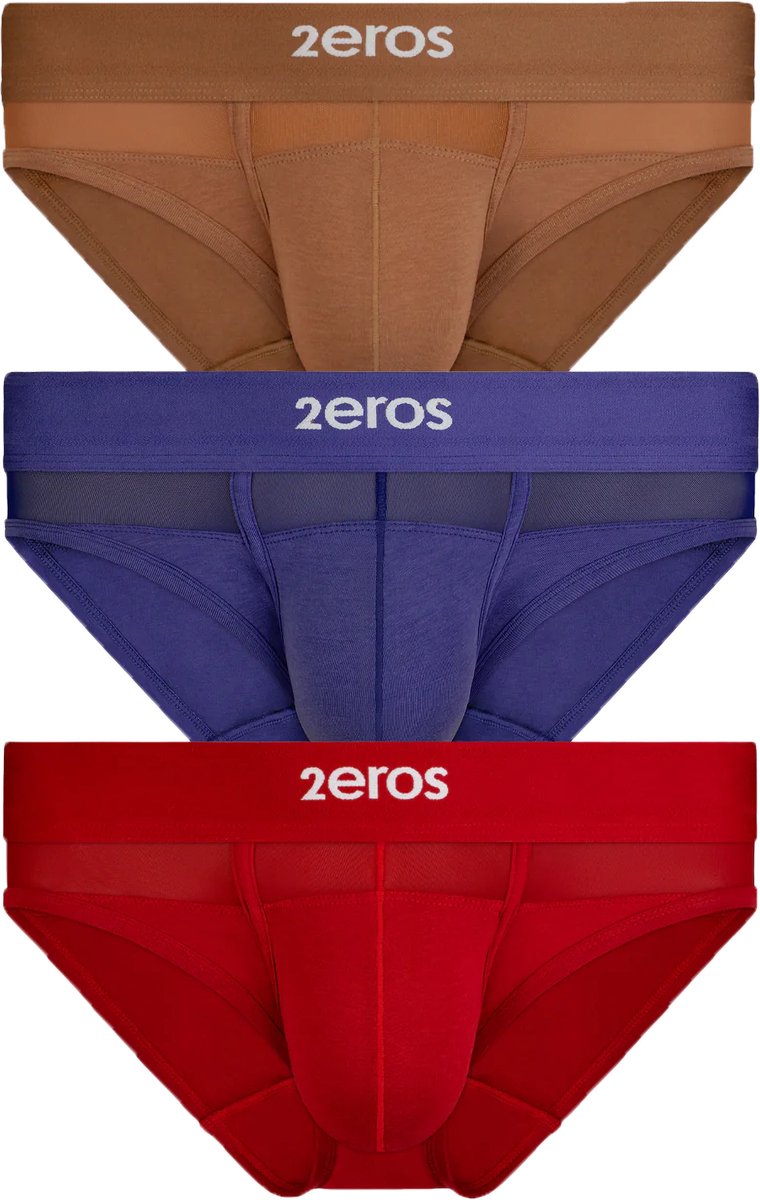 2EROS Morpheus Brief Multipack 1x Brown + 1x Purple +1x Red - MAAT XL - Heren Ondergoed - Slip voor Man - Mannen Brief