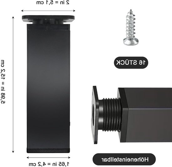 Verstelbare meubelpoten 100 mm - 4 stuks stabiele meubelsteun voor kasten, banken en bedden, ideaal voor meubels met hoogteaanpassing — afbeelding 5