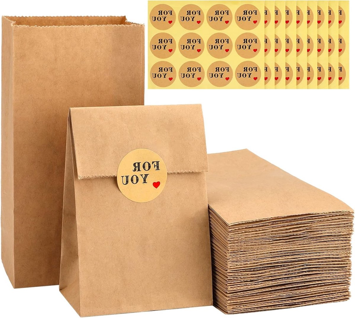 Set van 50 Bruine Papieren Tassen, Klein, 9 x 6 x 18 cm, Cadeautassen, Kraft Papier, Voedselverpakkingen, Feestdecoratie, Kerstcadeaus