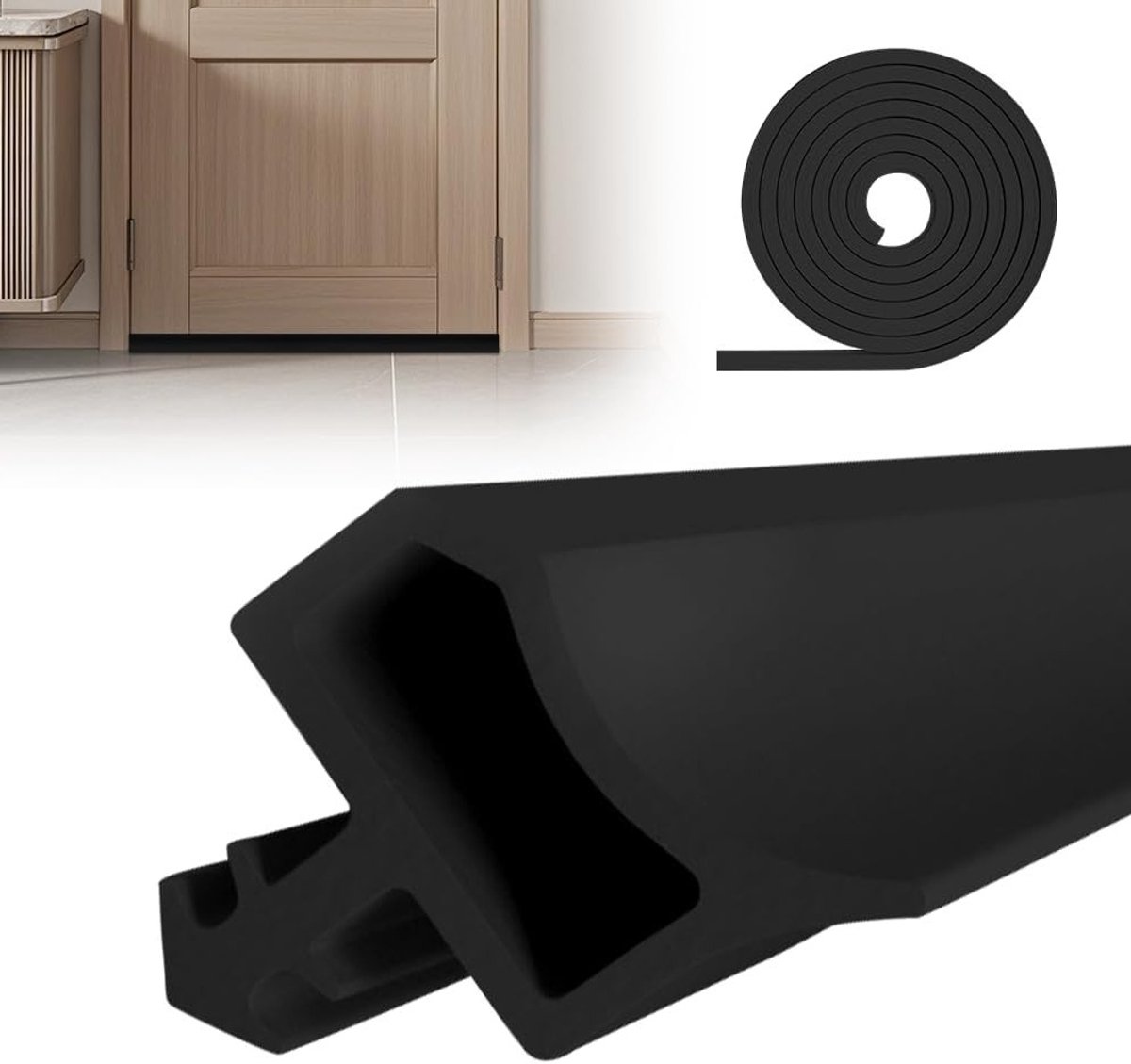 Zelfklevende Deurdichting met Geluidsisolatie, Rubber, 4 mm Groefbreedte, 7 mm Groefdiepte, 12 mm, Zwart, 10 m voor Effectieve Geluidsreductie en Energie-efficiëntie