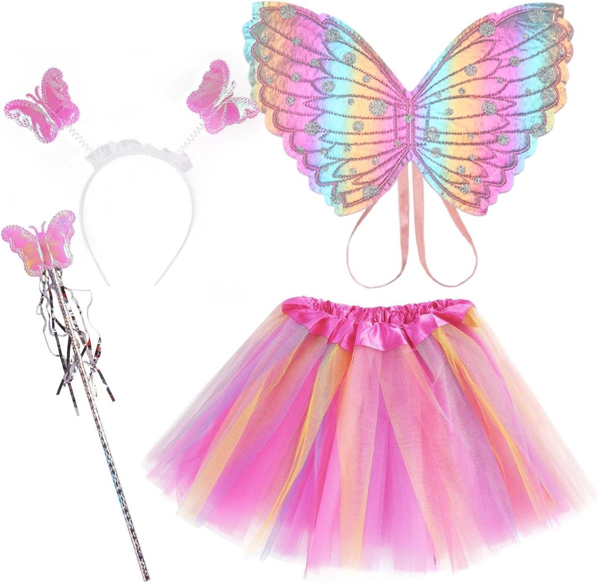 6-delige Kinderen Vlinder Kostuum Set met Tutu Rok, Fancy Dress Vlinder Cape voor Meisjes, Prinses Feestjurk voor Halloween en Verkleedpartijen