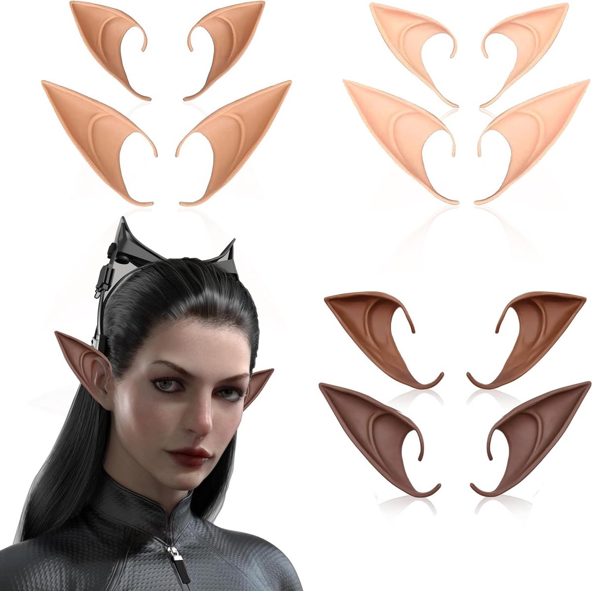 Set van 6 Paar Elforen voor Volwassenen, Zachte Pixie Elf Oren voor Cosplay, Halloween en Carnaval Decoraties in Diverse Huidtinten