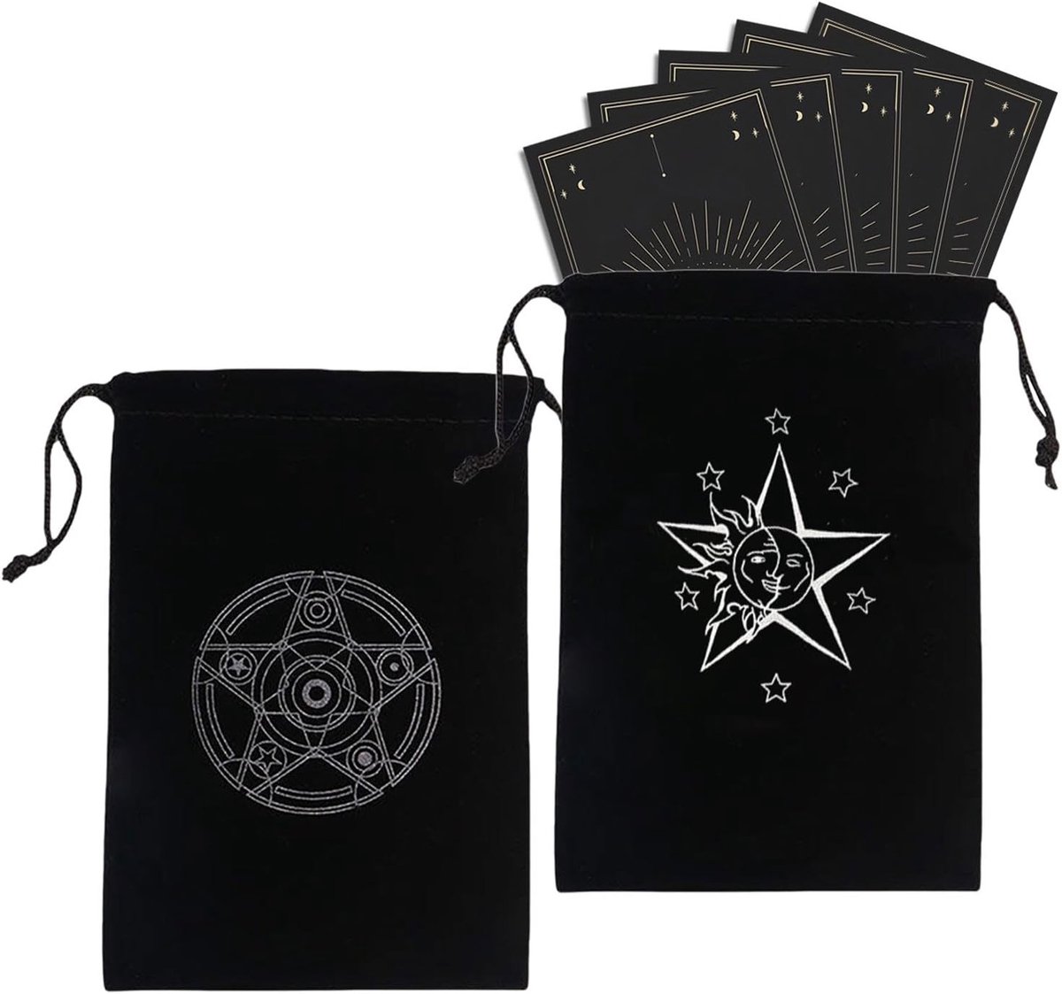 Creatieve Tarotkaarten met Vijfpuntige Ster en Zon, Inclusief Zachte Opbergzak en Dobbelstenen, 2 Stuks