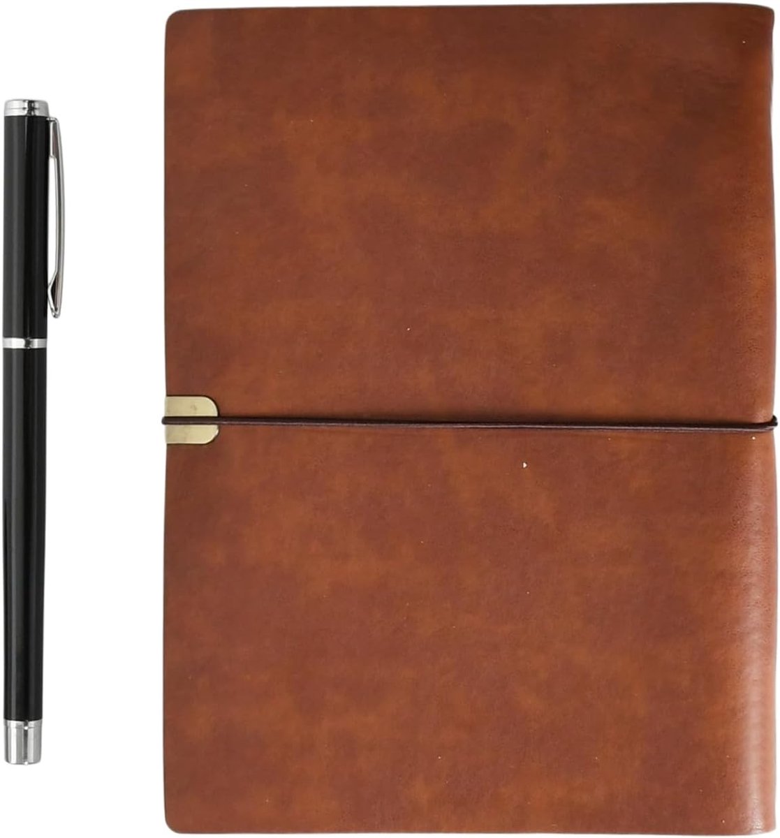 Vintage Leren A5 Ringband Notitieboek met 100 Vellen, Inclusief Zwarte Gelpen, 17.3 x 23.5 cm, Roodbruin, Perfect voor Journaling en Notities