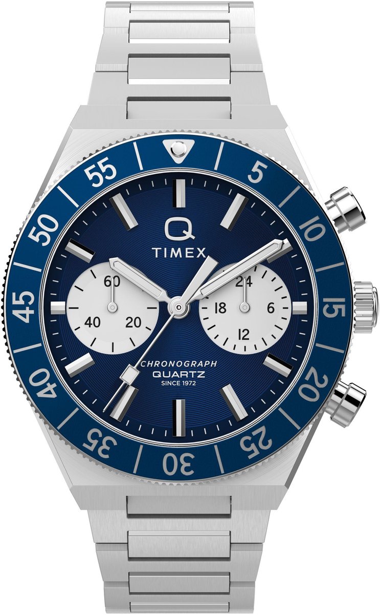 Timex Q Timex Continental Chronograph Quartz Analoog Horloge Silver Tone Kast: 100% Roestvrij Staal | Armband: 100% Roestvrij Staal 40 mm TW2Y55800AJ, TW2Y55900AJ