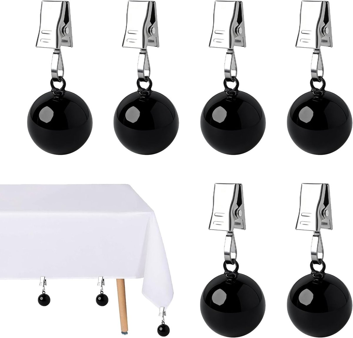 Set van 6 zware tafelkleden gewichten met clips, roestvrijstalen ballen voor buitengebruik, ideaal voor tafels, gordijnen en evenementen