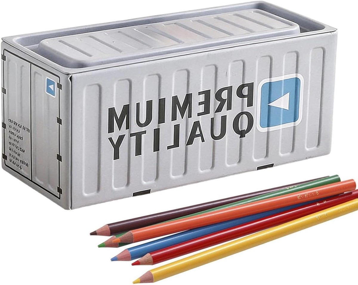 Metalen etui - Opbergdoos - Bureau organiseren - Dubbele opbergvakken - 11.5 cm - Grijs
