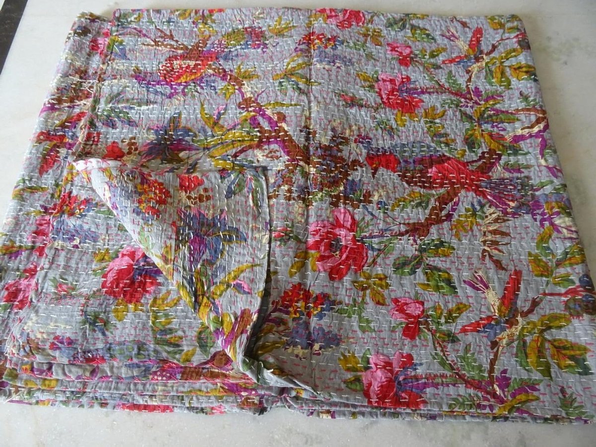 Kantha Quilt - Patchwork deken - Beddengoed - Handgemaakt - 228x274 cm - Veelkleurig