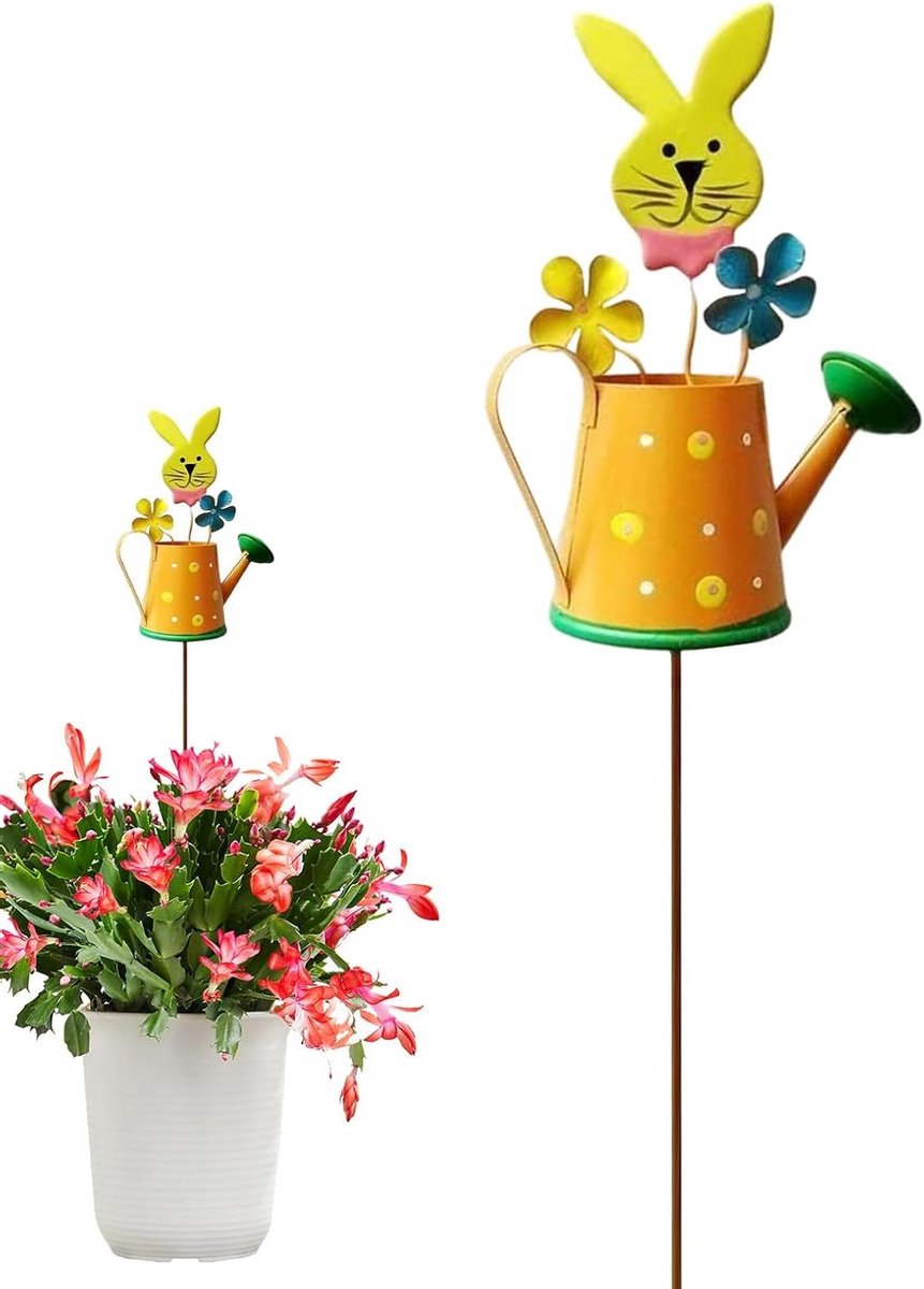 Tuin Stokken Decoratie - Metalen Gieter - Buiten Verfraaiing - Roestwerende Laag - 34x5x34 cm - Konijn Hoofd