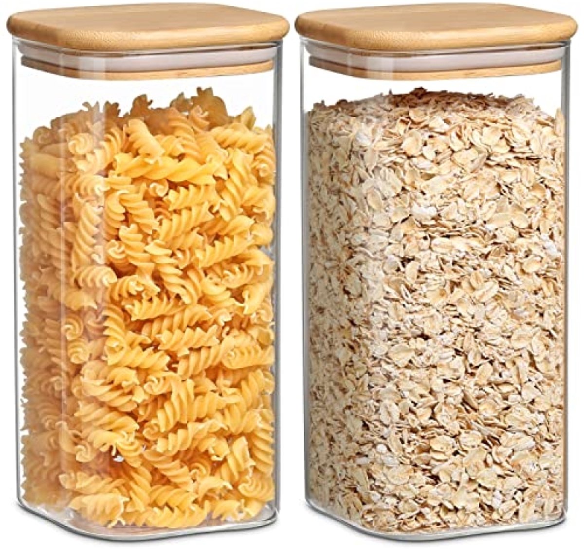 PromoHome Glazen Voorraadpotten 2-Pack 1600ml - Luchtdichte Bamboe Deksels - Opslagcontainers voor Granen, Pasta, Koekjes, Noten - BPA-vrij